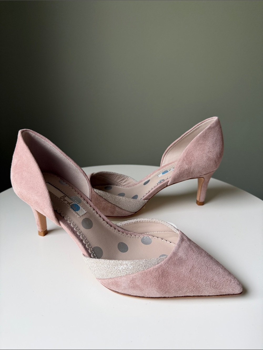 Boden Suede D’Orsay Pointed Toe Glitter Trim Kitten Heel Pumps EU 36 Like New